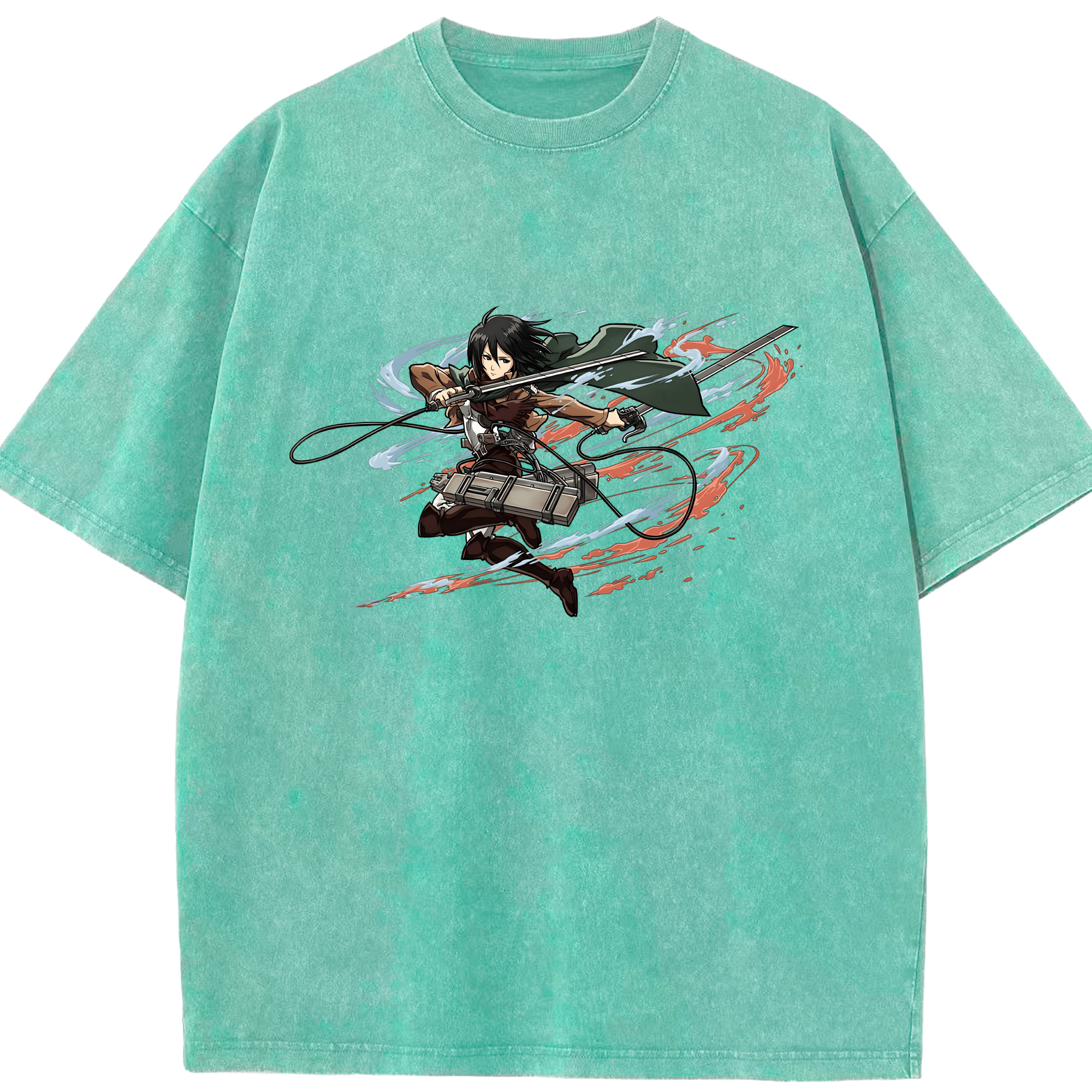 （画像用） 進撃の巨人 ミカサ·アッカーマン Attack on Titan Mikasa Ackerman 綿100% ヴィンテージ風 半袖Tシャツ（フロントプリント）